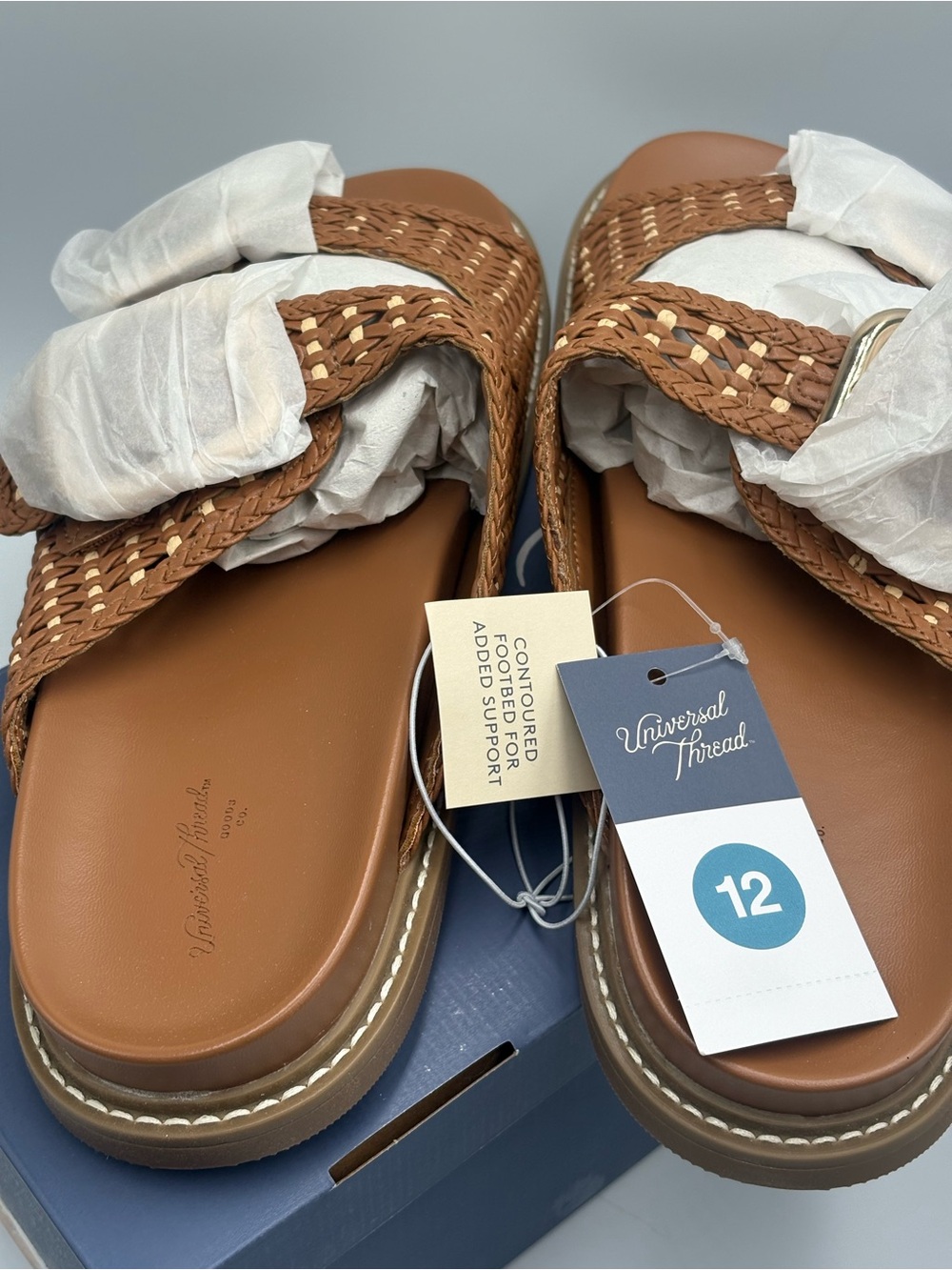 Universal Thread Women’s Size 12 Brown Woven Buckle Slide Sandals Comfort Footbe - Picture 3 of 5